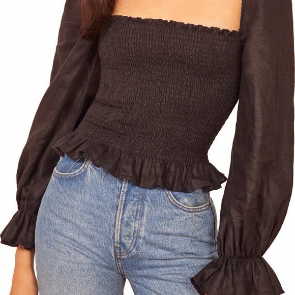 Reformation Tangerine Smocked Square Neck Top - Picture 2 of 6